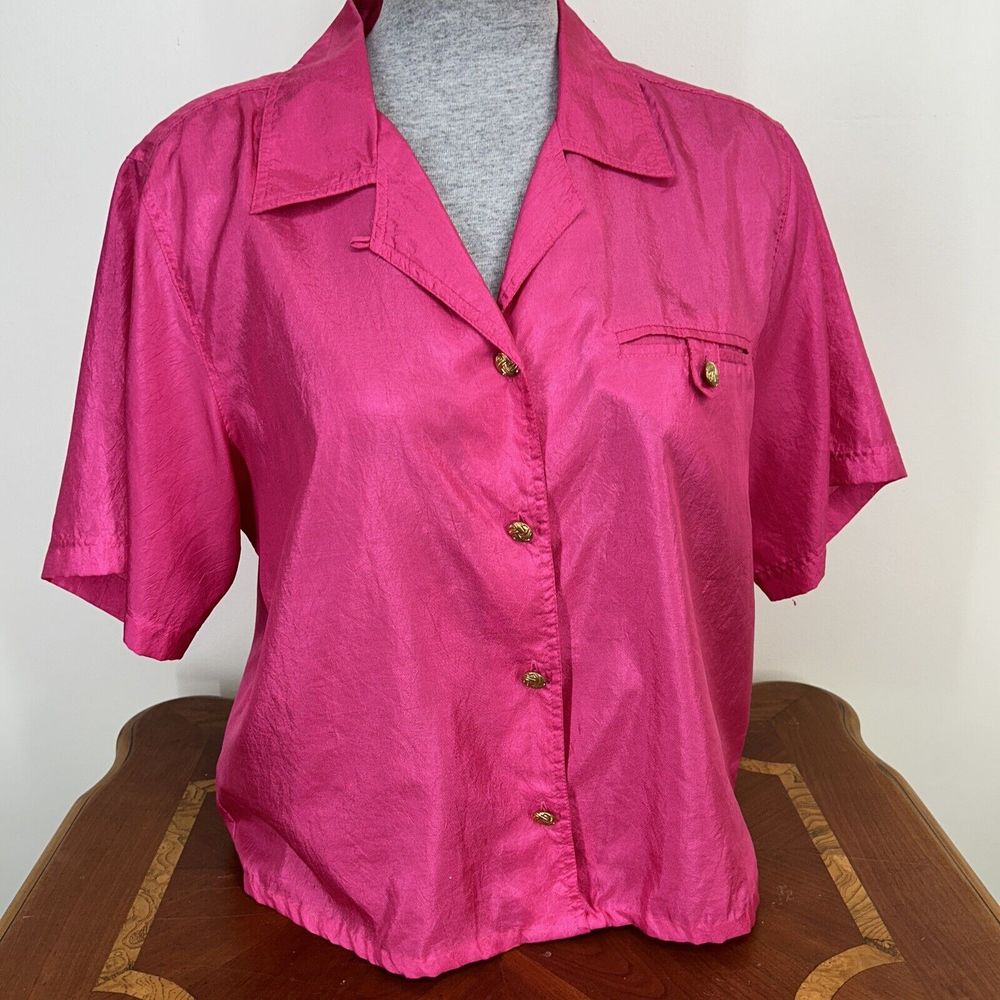 SHIP 'N SHORE Hot Pink‎ BLOUSE 100% POLY SIZE 12 Large